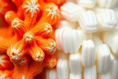 Microscopic view of coral and fish bone calcium particles.