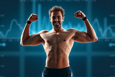 Athlete achieving peak performance with scientific data visualization