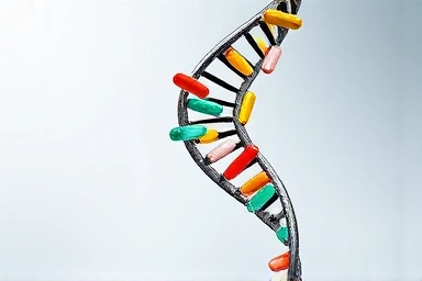 DNA helix with personalized vitamin capsules