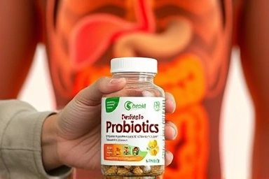 Probiotics bottle and healthy digestive system