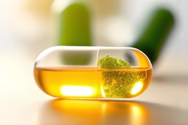 Omega-3 capsule, ginkgo extract, health supplement close-up