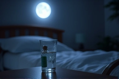 Peaceful bedroom with natural sleep aid symbol