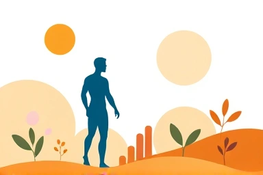 Symbolic representation of male fertility and health, abstract shapes, warm colors.