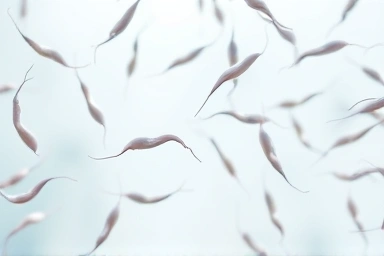 Healthy sperm cells, microscopic view, vitality, natural light, soft focus.
