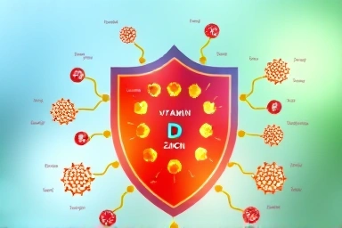 Abstract immune system shield with vitamin C, D, zinc particles