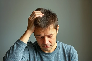 Person experiencing fatigue and hair loss due to low iron