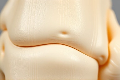 Close-up of healthy, resilient joint cartilage with smooth, glistening texture.