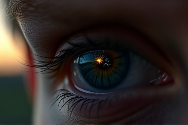Eye reflecting starlight, symbolizing improved night vision