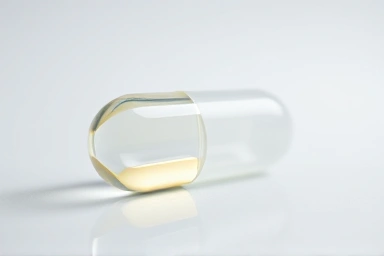 Close-up of a pure omega-3 capsule, emphasizing quality.