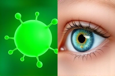 Abstract cell inflammation reduction and healthy eye symbol.