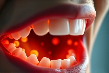 Healthy mouth microbiome with beneficial and harmful bacteria.