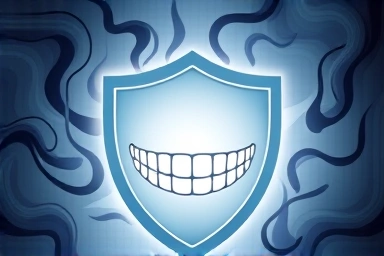 Symbolic shield protecting a smile from oral health problems.