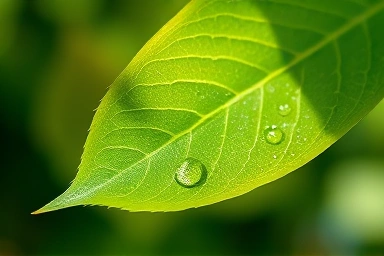 Green leaf with water droplets, symbolizing natural omega-3.