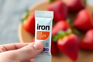 Easy-to-use liquid iron supplement stick pack with fruit flavors.