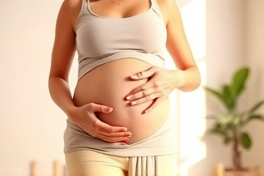 Healthy pregnant woman symbolizing well-being and nutrition.