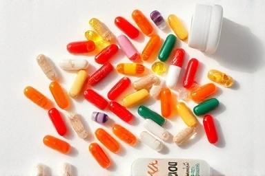 Colorful probiotic capsules and supplements symbolizing gut health.