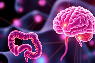 Artistic visualization of the gut-brain axis connecting gut health to sleep.