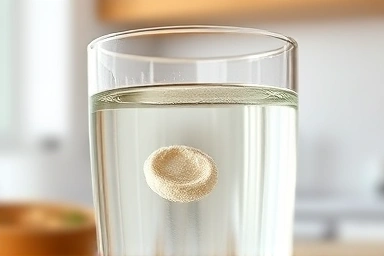 Psyllium husk powder in water glass, healthy supplement