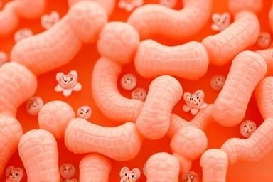 Healthy gut lining, probiotics and zinc interaction, scientific illustration