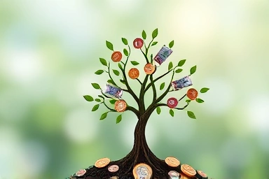 Money growing on a tree, symbolizing wealth accumulation.