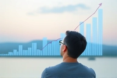 Calm investor watching steady upward stock market graph.