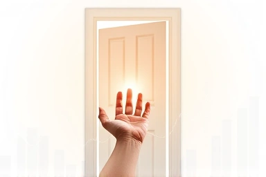 Symbolic door opening to financial opportunity and hope.