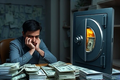 Stressed person finding a solution to financial problems.