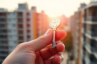 Hand holding a stylized key symbolizing homeownership and future.