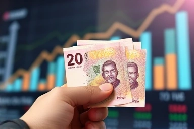 Korean Won banknotes with financial growth symbols