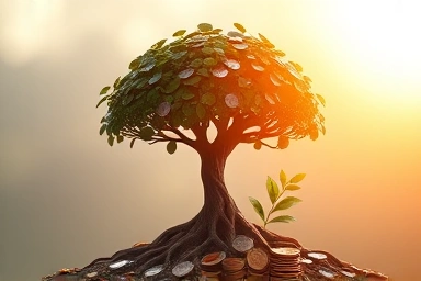 Family financial growth and trust, symbolic tree with coin leaves.