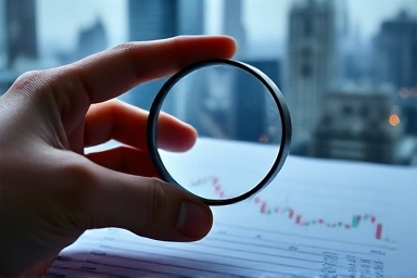 Magnifying glass on financial document, symbolizing detailed CFD analysis.