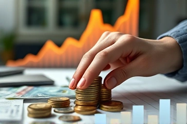 Financial growth strategy with coins and banknotes.