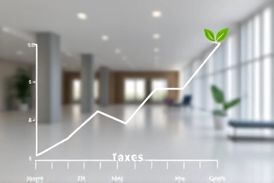 Financial chart showing reduced dividend tax with green leaf.