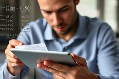 Person analyzing financial projections for loan planning.