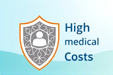 Shield protecting patient from high medical costs, symbolic of insurance