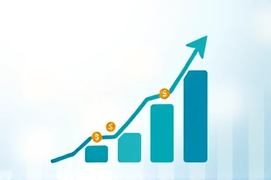 Financial growth abstract graphic, upward trend, currency symbols