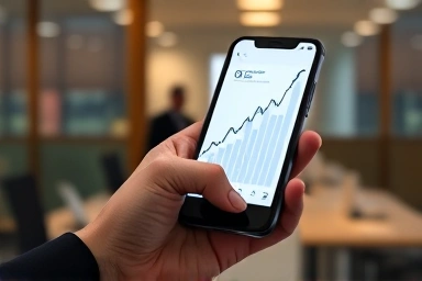 Smartphone showing upward stock graph, symbolizing tech ETF investment gains.