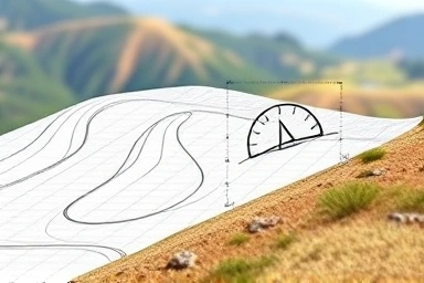 Land development blueprint with slope measurement on a hillside.
