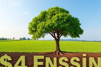 Symbolic tree growing from farmland representing financial stability.