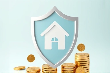 Shield protecting a house icon from financial loss.