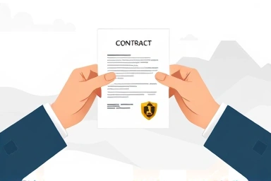 Secure joint land investment contract with hands and landscape.