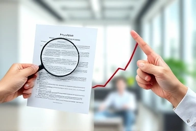 Magnifying glass over legal document, pointing to investment growth graph.