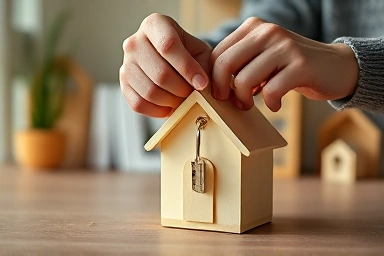 Hands placing keys into a house lockbox, symbolizing secure housing.