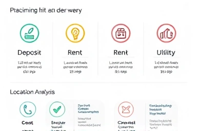 Infographic icons for unmanned store rental conditions and costs.