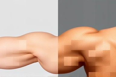 Realistic before and after arm toning transformation from home workouts.