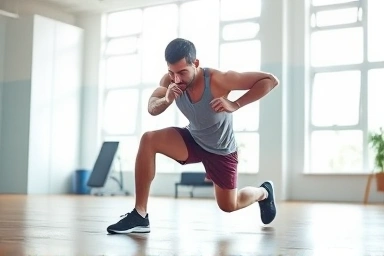Person doing burpees in a gym.