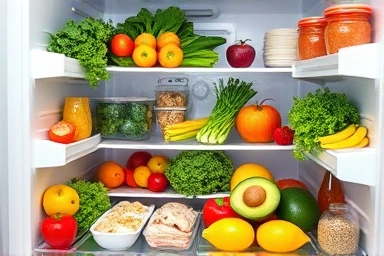 Organized refrigerator with healthy diet foods