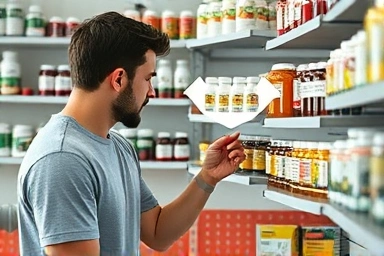 Person choosing healthy supplements for a balanced diet.
