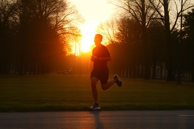 Person running at dawn, symbolizing fat burning and health.
