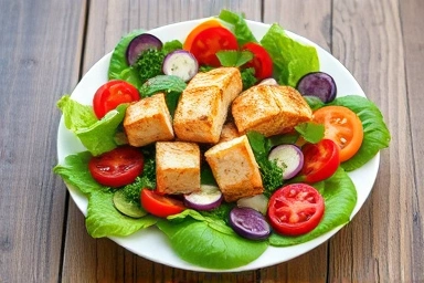 Healthy salad made from leftover ingredients